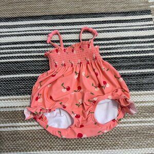 Janie and Jack Baby Girl Cherry Print One Piece Swimsuit Orange Size 6-12M